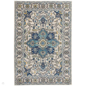 Nova NV25 Persian Traditional Medallion Border Durable Easy-Care Polypropylene Short Pile Blue/Cream/Yellow Rug-Asiatic Carpets-Rug Love - The Most Loved Rug Store